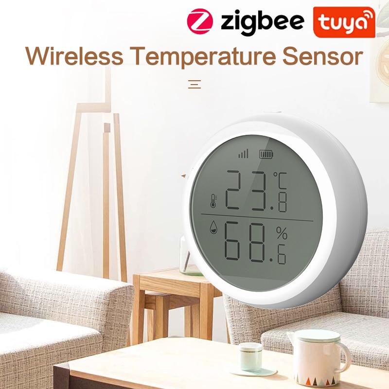 Tuya Zigbee Temperature And Humidity Sensor With Battery Home Automation Scene Security Alarm Sensor With LCD Screen Display