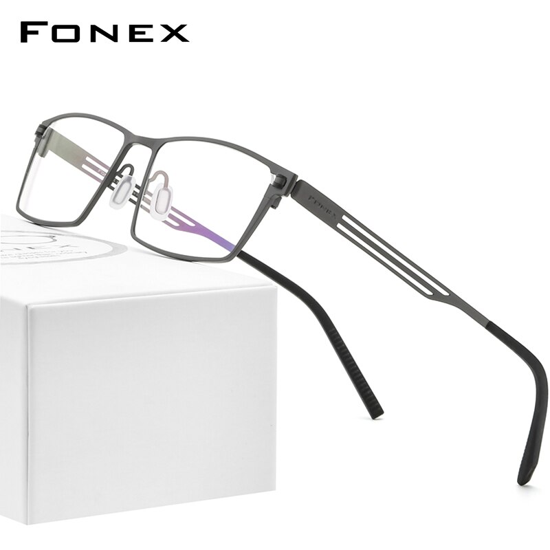 FONEX-monture de lunettes en titane pur pour hommes et femmes, monture carrée, monture de lunettes, pour myopie optique sans vis, nouvelle recette: Gris