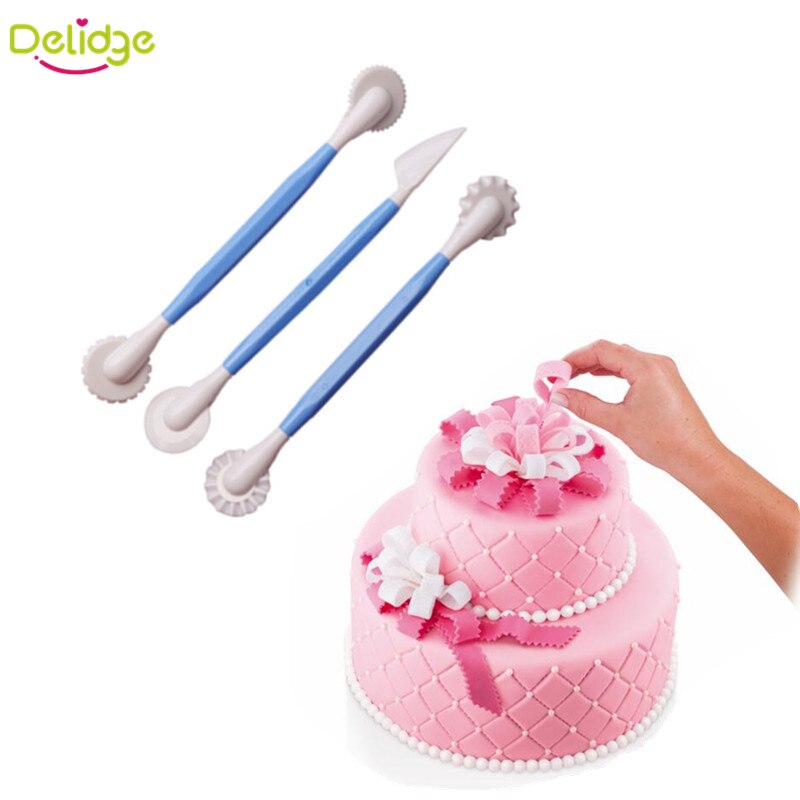 Delidge 3 stks/set Fondant Cake Pen Decoratie Set 6 Patronen Bloem Sugarcraft Modelling Gereedschap Graveren Snijden Pennen Tool