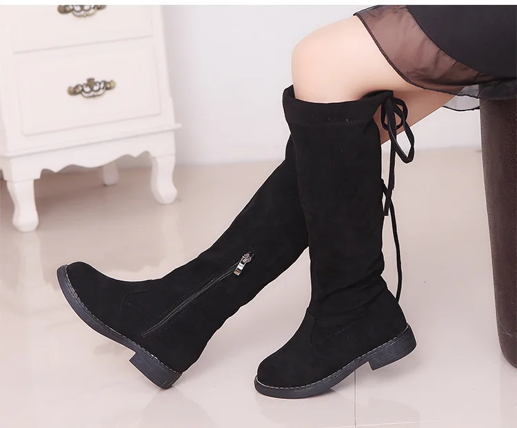 Meninas botas de inverno moda botas de borracha para meninas sobre o joelho crianças botas crianças joelho-alta algodão quente macio volta-amarrado 26-36