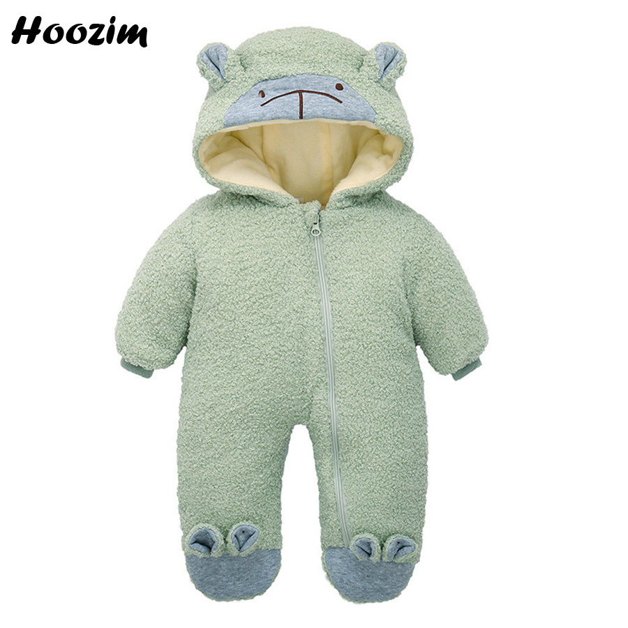 Winter Cartoon Beer Dikke Fleece Rompertjes Baby Boy 12M Tot 24M Leeftijd Hooded Flanel Jumpsuit Peuter Grijs Baby meisje Romper Met Oren