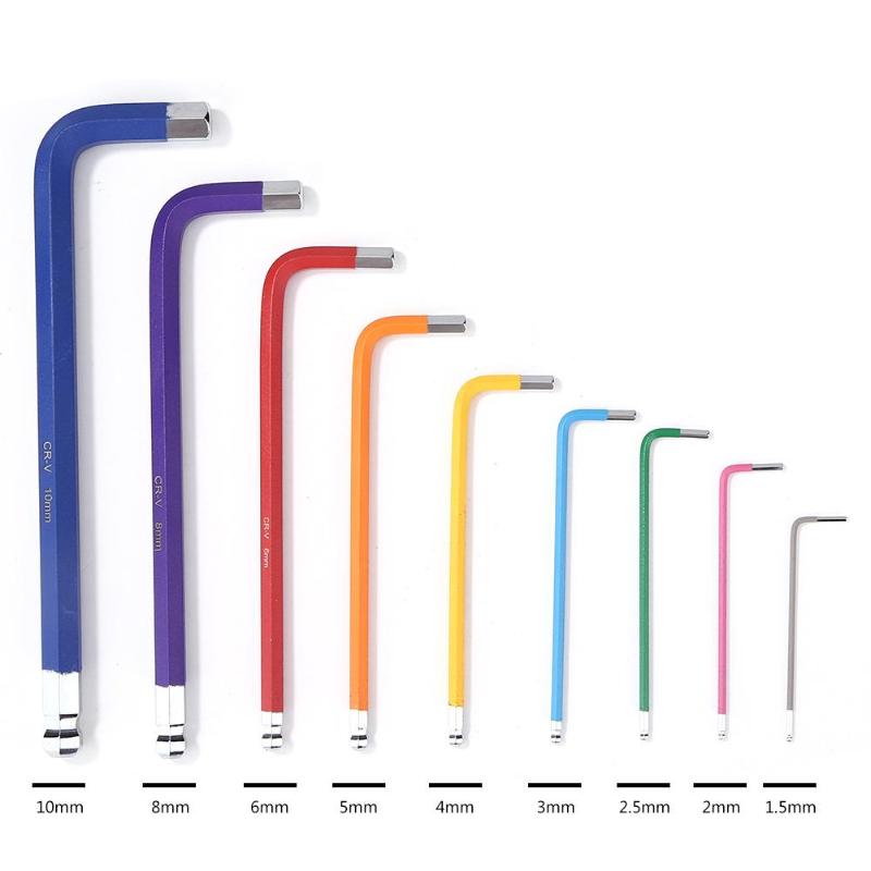 9pcs Allen L Key Wrench Hexagon Torx Star Spanner Anticorrosion Wear-resisting Colour Coding Industry Home Maintenance Tool: Medium length