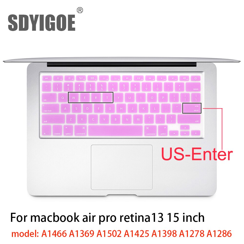 Dla Apple naklejki pokrywa klawiatury laptopa silikonowy futerał kolor silikonowy Film ue/usa dla macbook pro13/15 air13 A1278A1398A1466/1502: US-enter lavender