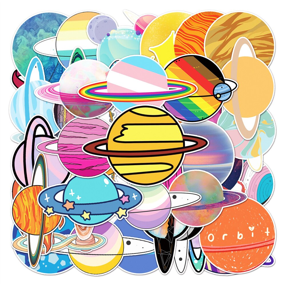 10/30/50Pcs Ruimte Diy Planeet Sticker Notebook Trolley Case Bike Scooter Waterdichte Graffiti Speelgoed Sticker