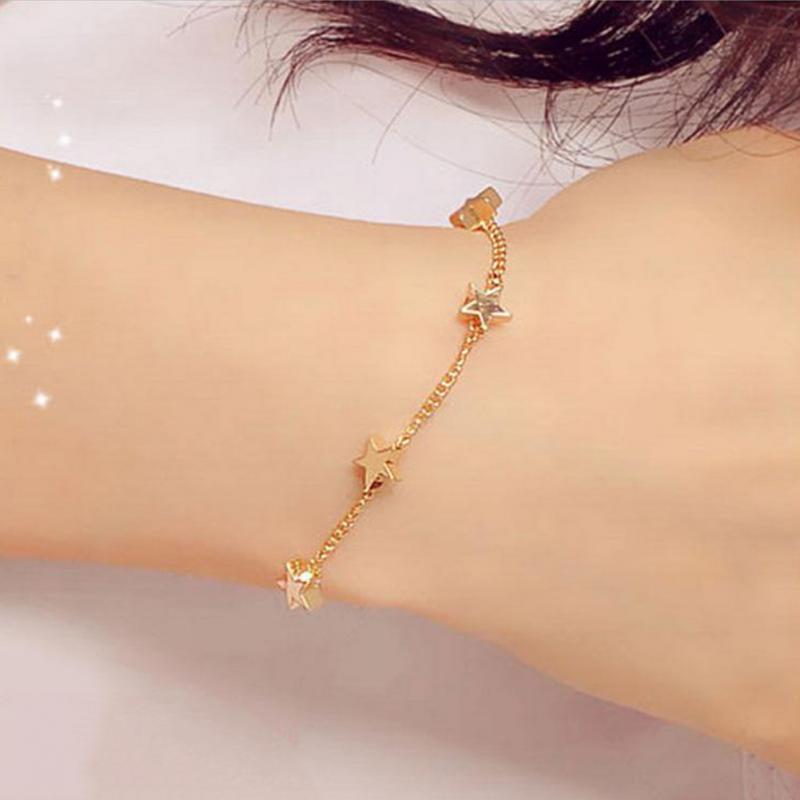 Stainless Steel Star Charm Bracelet five-pointed star Bangle Simple Chain Bracelet