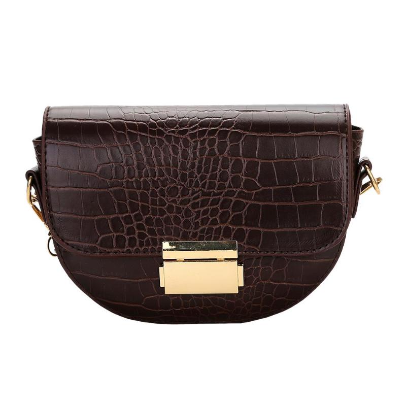 Krokodille mønster vintage læder crossbody tasker til kvinder små punge og håndtasker dame skulder messenger taske: Mørkebrun