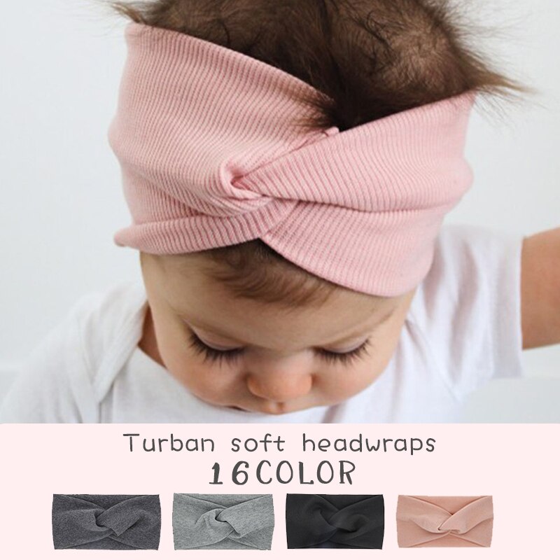 Schattige effen baby tulband meisjes katoenen gedraaide geknoopte hoofdband elastische haarbanden kinderhoofddoeken haaraccessoires