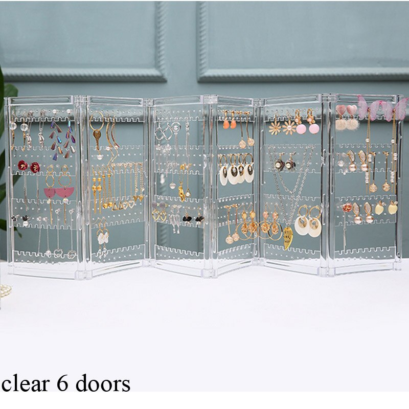Acrylic Jewelry Organizer - 28cm Height - 13.8cm Width - Necklaces Earrings Display Rack: Clear 6 doors