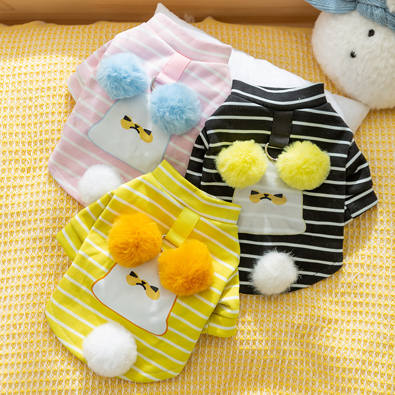 Autumn Winter Dog Plush Ears Dog Striped Dogs Hoodie Cat Small and Medium Sized Dogs Cute Pet Clothes Puppy Clothes
