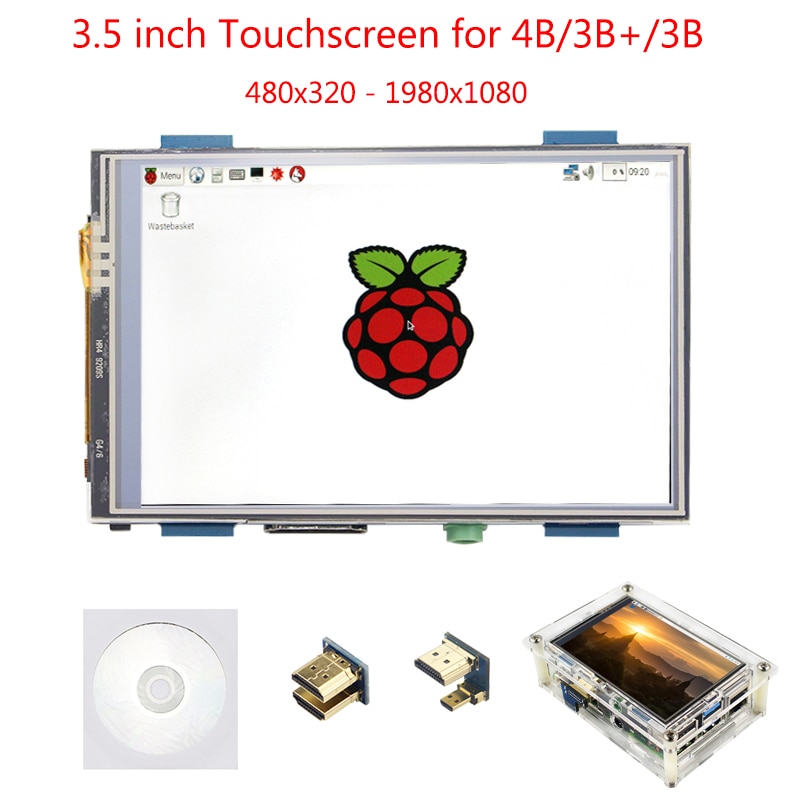 Raspberry Pi 4 Model B 3.5 inch Touchscreen 480x320 tot 1920x1080 HDMI Lcd-scherm + Acryl case voor Raspberry Pi 4B/3B +/3B