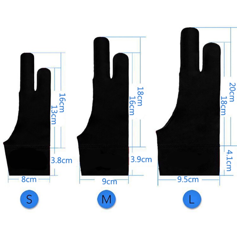Artista desenho dois dedo luva para qualquer gráficos desenho tablet preto 2 dedo anti-incrustação, tanto para a mão direita e esquerda preto