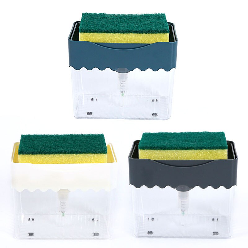 2-in-1 Sponge Box With Soap Dispenser Double Layer Kitchen Plastic Soap Dispenser Sponge Scrubber Holder Case Kitchen Tools