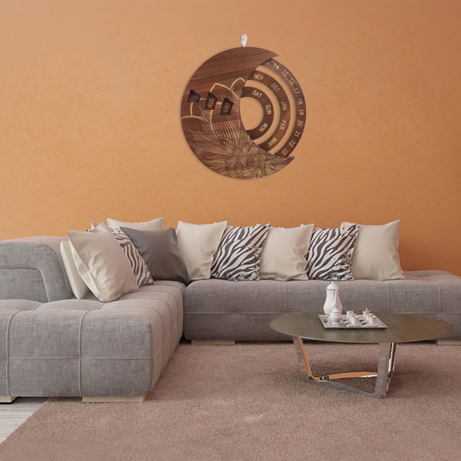 Wooden Wall Calendar Round Multifunctional Perpetual Calendar Home Office Wall Hanging Calendar Vintage Handicraft