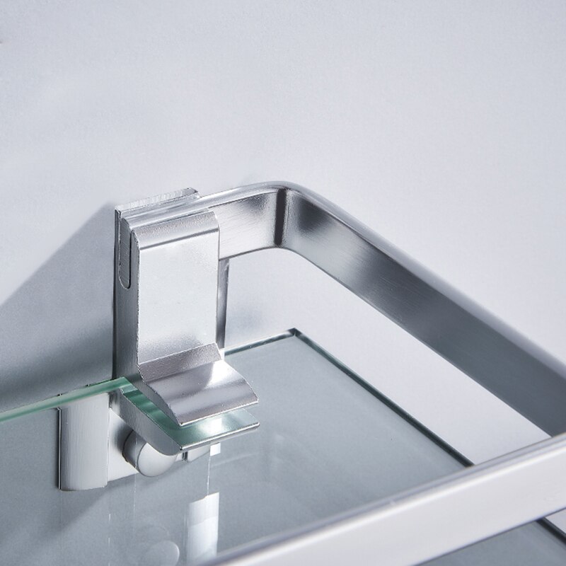Quanxunhe gehard glazen badkamerplank aluminium opbergrek rechthoekig 30 40 50cm 1 laag zilver zand gespoten