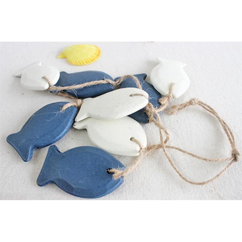 Medelhavsstil träfisk hängande dekor båt fartyg strand vägg prydnad