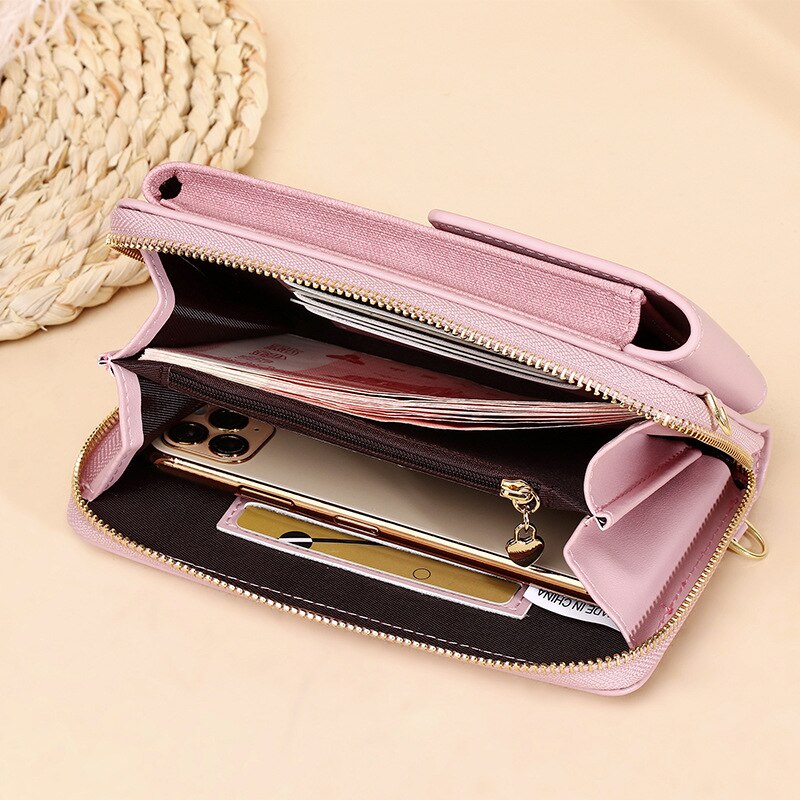 Women Messenger Bags Outing Shoulder Bag Mobile Phone Wallet Solid Color Small Mini Crossbody Bag Long Shoulder Strap