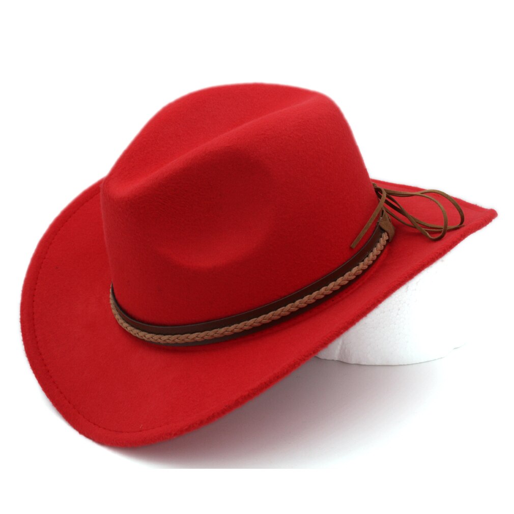 Mistdawn kvinnor män ullblandning western cowboyhatt bred brätte cowgirl ridkeps vinter brun hattband storlek 56-58cm: Röd