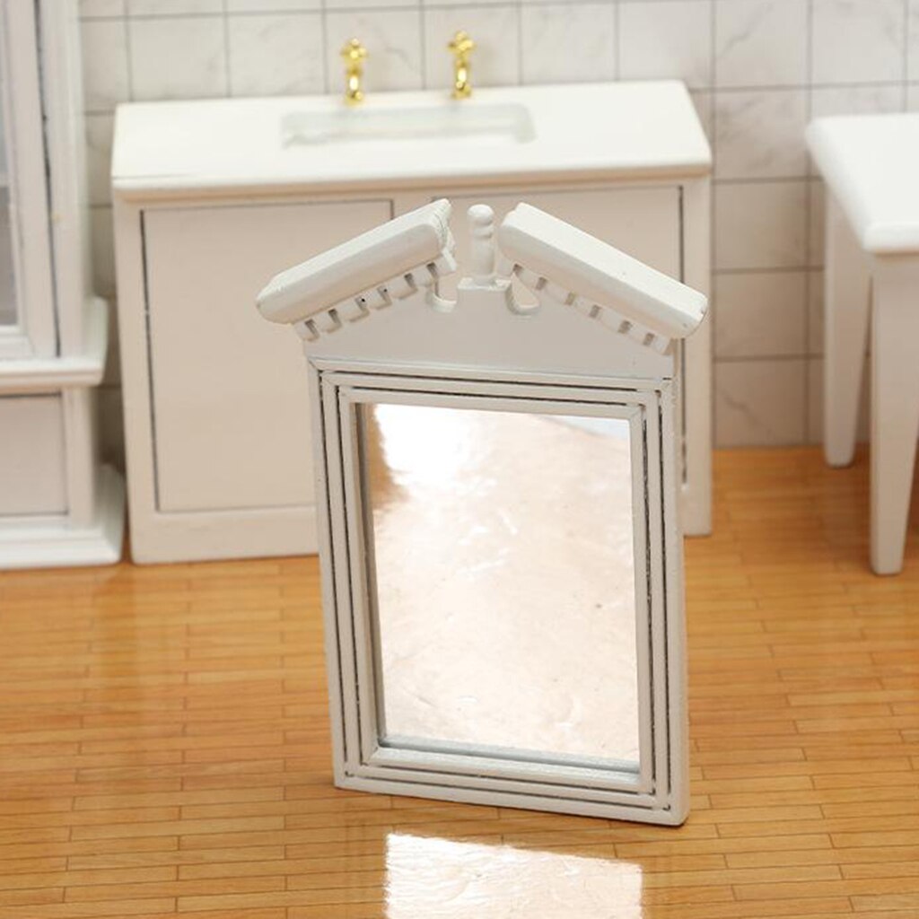 1/12 casa delle bambole in miniatura bianco specchio cornice bagno arte arredamento Accs