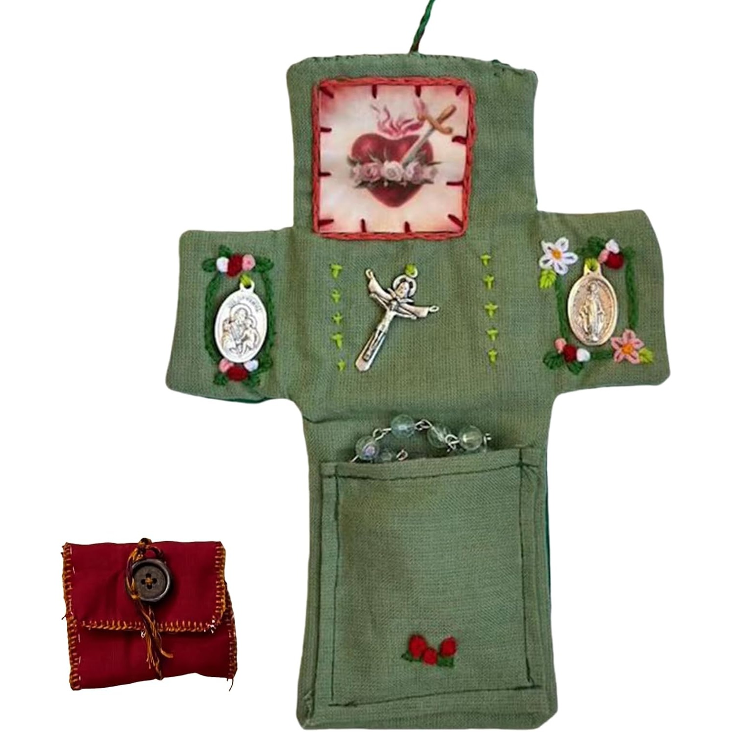 Pocket Shrine with Silver Cross Included Inside, Mini Prayer Quilt with Cross Inside, Encouragement Christian Spiritual