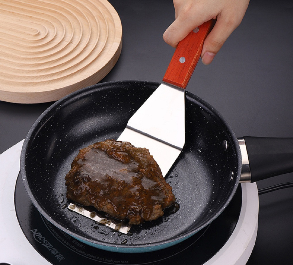 Metal Spatula For Cast Iron Skillet Stainless Steel Grill Spatula Slotted Spatula Turner Fish Spatula With Wood Handle