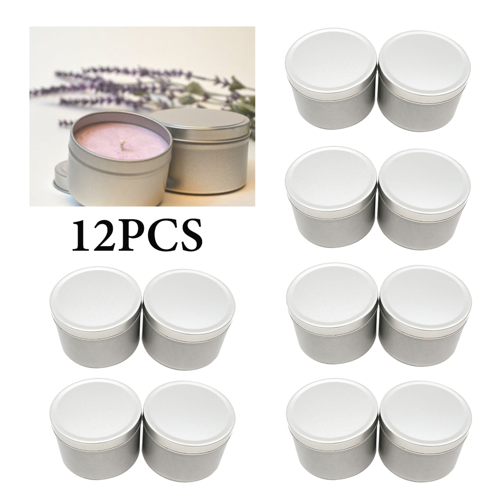12 st mångsidig ljusburk tom burk diy tillbehör 4 oz behållare plåt med lock salver förvaringslåda runda balsam: Silver-