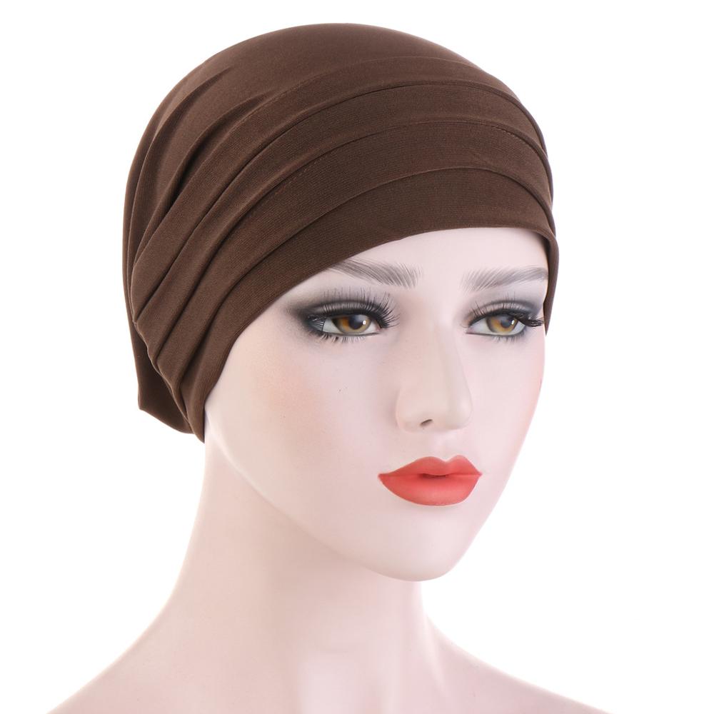 Elastic Turban Hat Solid Color Women Headscarf Bonnet islamic Inner Hijabs Cap Muslim Hijab turban africain femme hat: 11