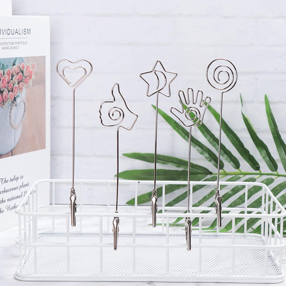 Creatieve Hart Vorm Metalen Kaarthouder Foto Clip Prijs Klemmen Stand Paper Clamp Wedding Party Desktop Decoratie Benodigdheden