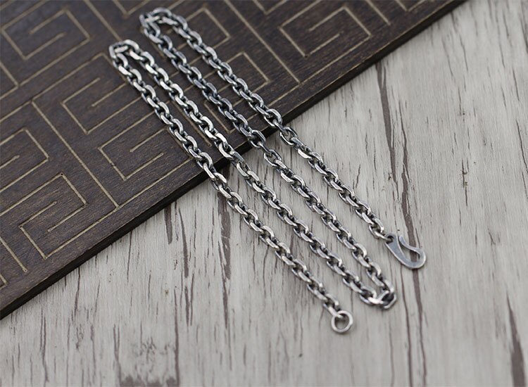 Solid 925 Sterling Zilver Thai Mannen Vrouwen Cuboid Link Mannen Geoxideerd Collier A3167