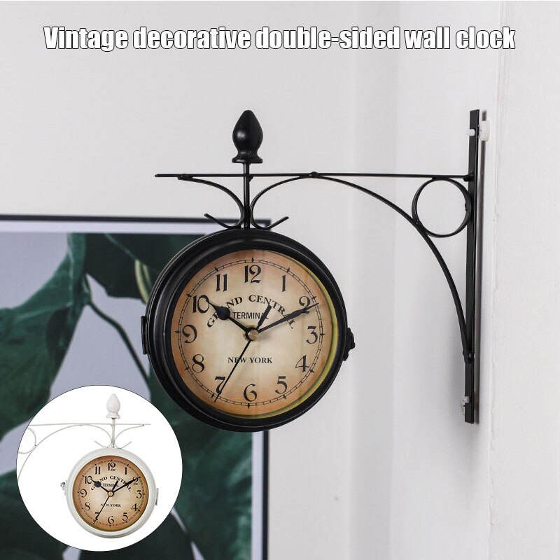 Soporte al aire libre reloj Estación de jardín Reloj de pared reloj de doble cara negro/blanco Retro estilo europeo decoración TP899