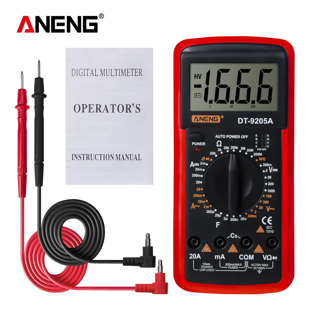 Mini Handheld LCD Digital Multimeter DC/AC Voltage Current Meter Gauge Resistance Tester Voltmeter Ammeter Ohmmeter DT9205A: Red
