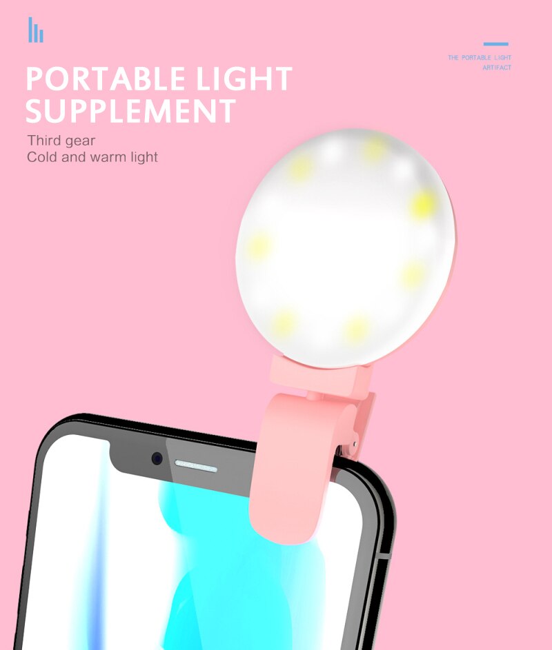 Selfie Live rotatif froid 3 vitesses gradation téléphone Mobile lumière de remplissage 10 perles de lampe lampe LED pour selfies photographie pince lumière