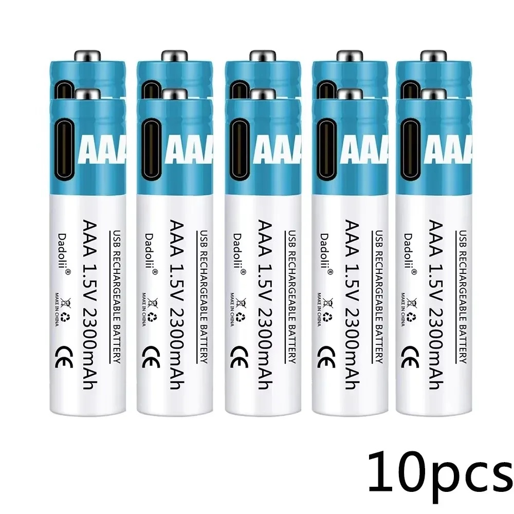 Nueva batería recargable AAA de 1,5 V, batería AAA recargable de 2300mAh, batería de polímero de litio, carga rápida mediante Cable USB tipo C: Transparente