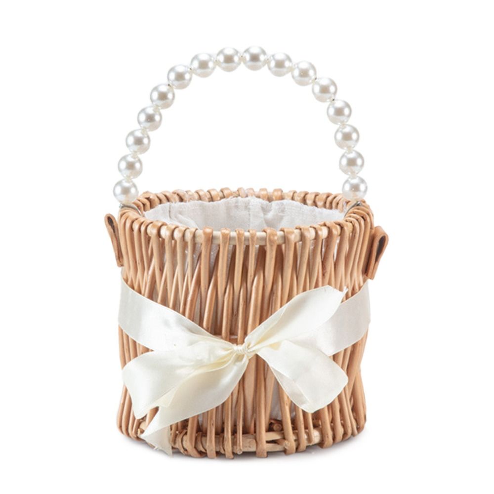 Weiden-Rattan-Blumenmädchen-Körbe, gelb, stabiler Blumenarrangement-Korb, Picknick-Behälter, handgefertigte Halbmondkörbe aus Korbgeflecht: Rosa