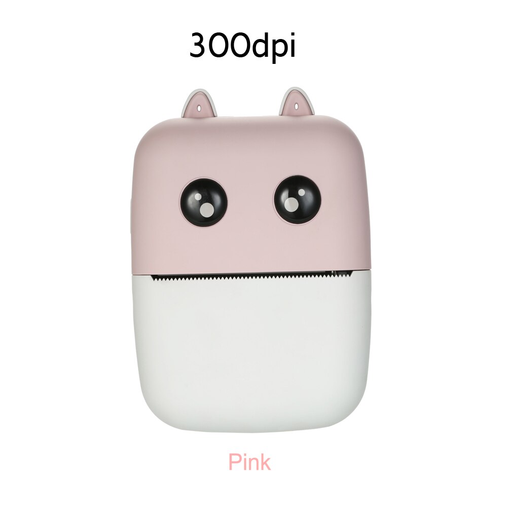 200/300 dpi mini bærbar bluetooth trådløs printer papir fotoprinter lomme termisk print med papir til android ios telefon: Lyserød 300 dpi