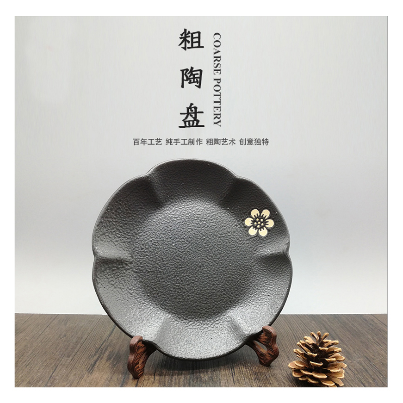 1 pièces japonais ramen bol à soupe plat en grès Vintage noir or lotus feuille dîner assiette accessoires de cuisine taille disponible