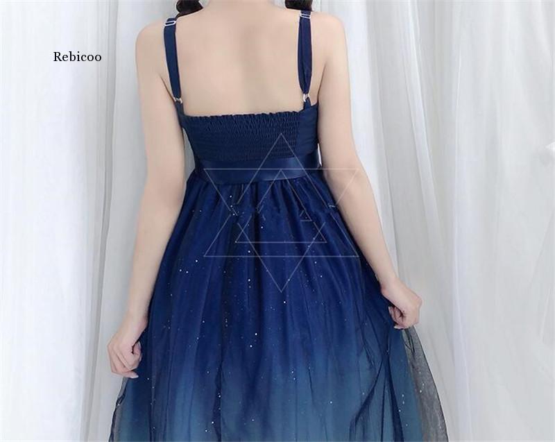 Shinning Stars Lolita Dress Gradient JSK Star Blue Girls Solid Fancy Dress Lace Ruched Pleated Dress and Shirt Set