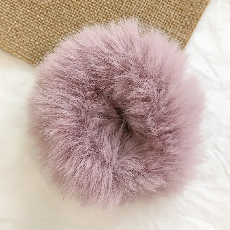 fluffy fuskepels lodne scrunchie elastisk fast hår ringe tau bånd glipper rundt jenter gul rød grønn hestehale plysj hår: Lys lilla
