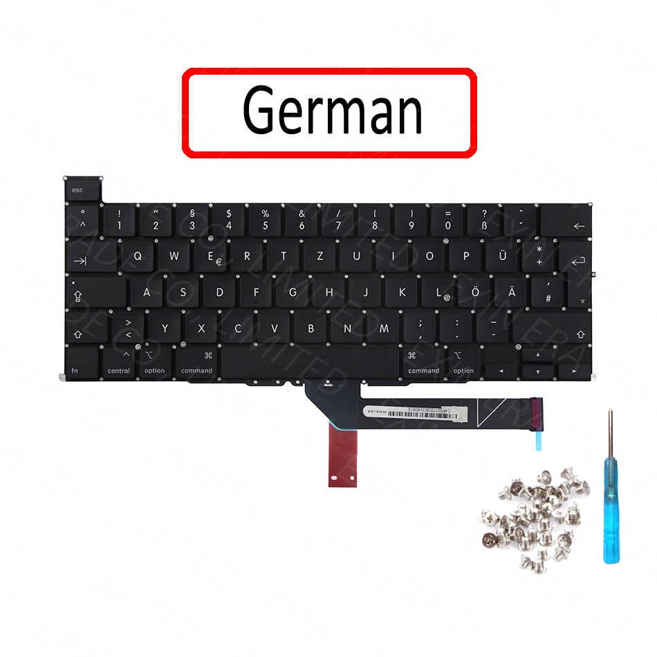 teclado A2141 EU UK US inglés FR francés ruso español alemán italiano danés para MacBook Pro Retina 16 "A2141 año: German