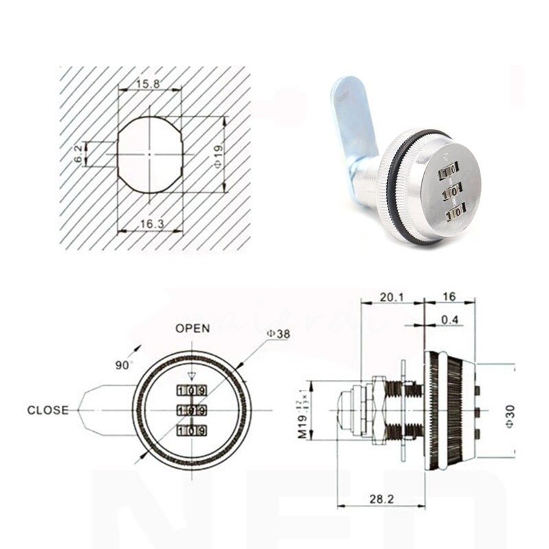 3-digit Password Cabinet Lock Key Less Drawer Combination Locks Security Home Cam Lock Zinc Alloy Door Hardware for Mailbox