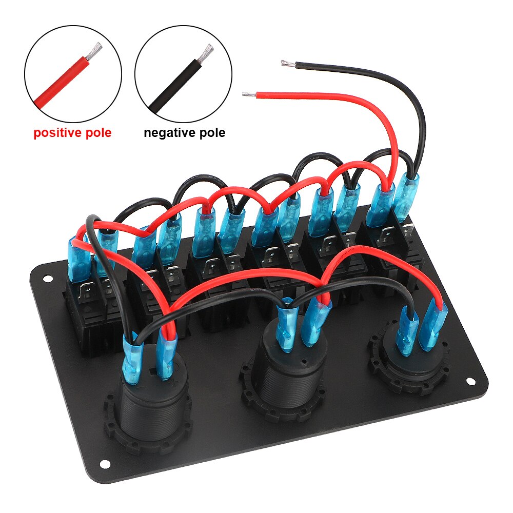 Dc 12v/24v 6/2 gangs vippekontakt panel vandtæt dobbelt usb porte led digital voltmeter afbryder tænd/sluk lys bil marine