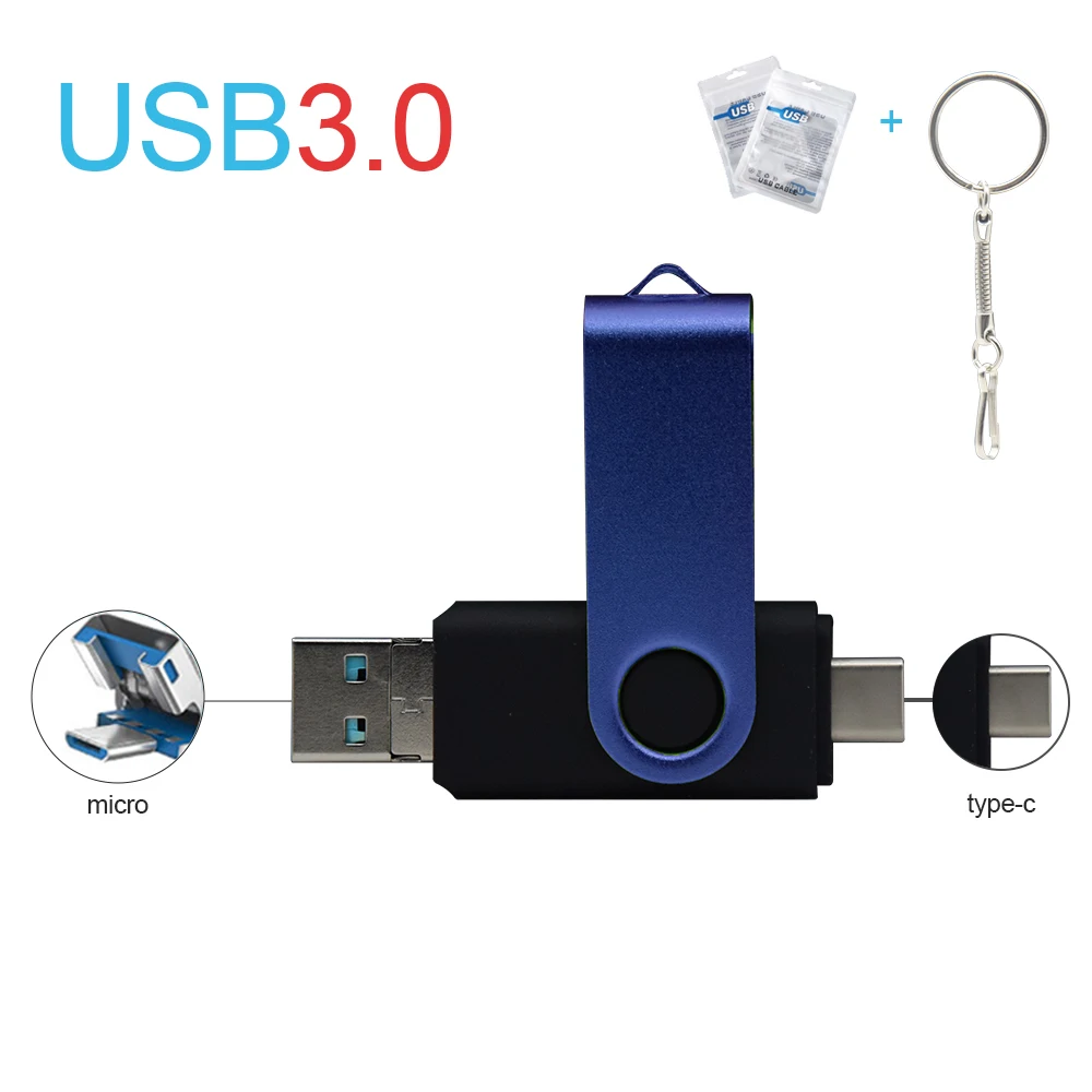 3 in w 1 dysk flash usb otg, usb 3.0 i typu c oraz micro usb, pendrive 512g w 256g, pamięć usb, pendrive 32gb 64gb 128gb, dysk u: Zielony / 128 gb