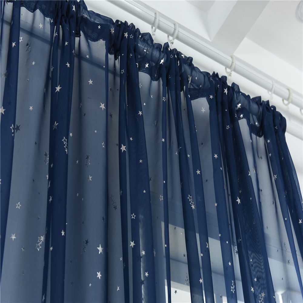 Bianco Lucido Nastro stella Tulle Tende per Il Salone Trasparente Tulle Tende Della Finestra Tende Blu stella s Tenda Pura