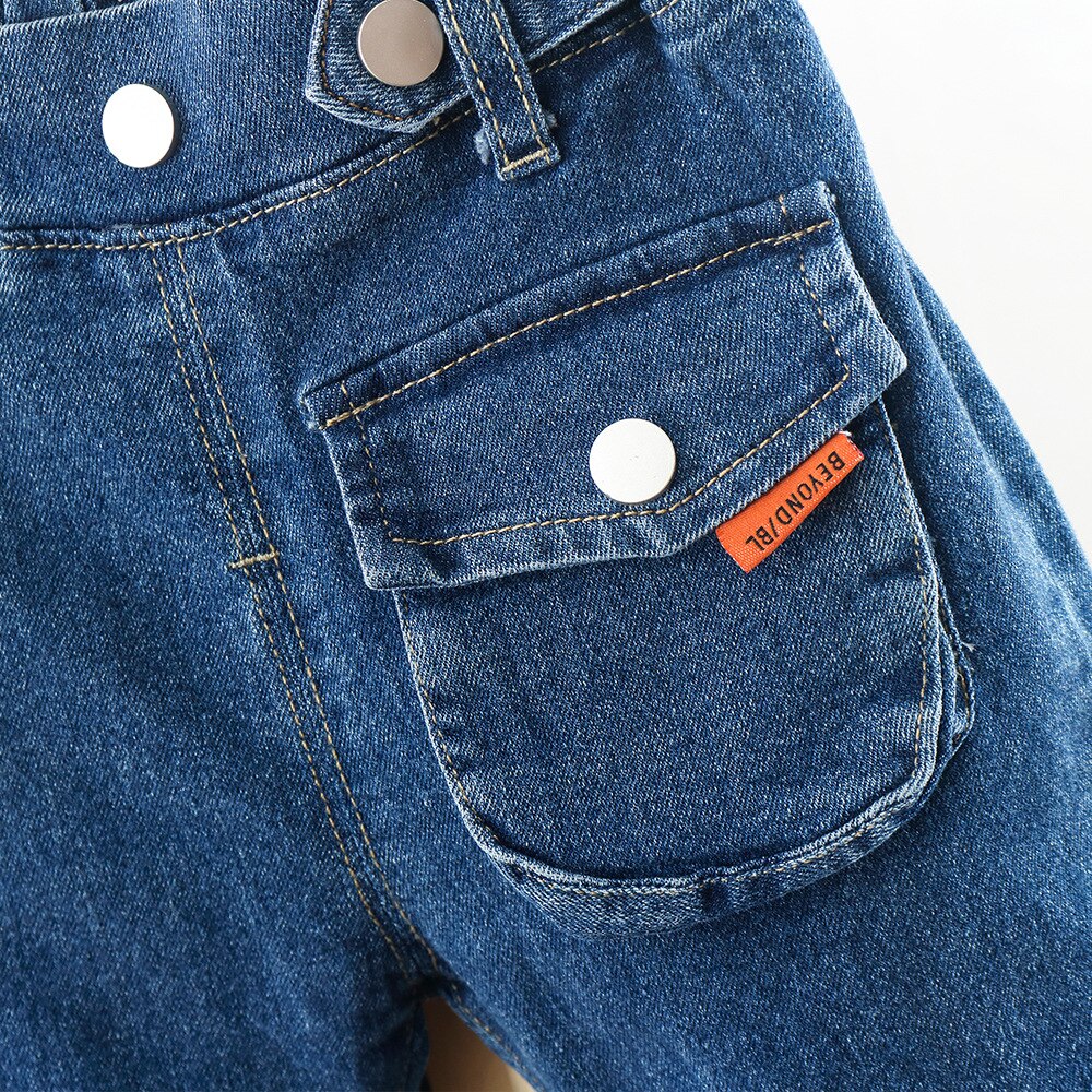 KEAIYOUHUO-ropa para bebés, pantalones vaqueros azules elásticos para niños, pantalones largos de estilo occidental para niños de 8 años