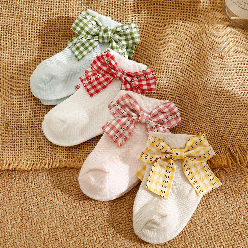 Adorável bebê meninas meias de algodão bebê recém-nascido primavera verão arco meias para a criança meninas macio respirável tornozelo meia