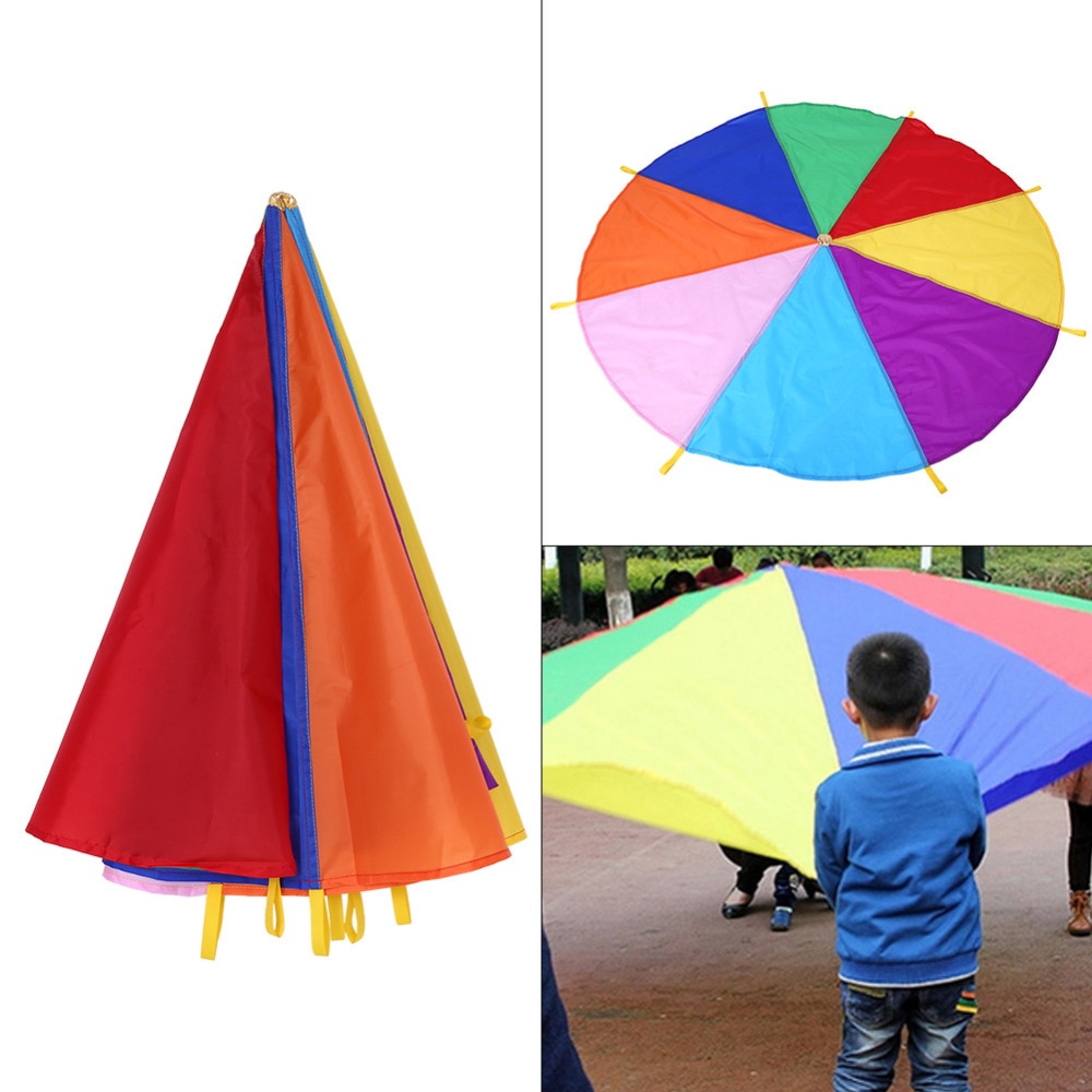 2 m Kid Kinderen Spelen Rainbow Paraplu Parachute Outdoor Teamwork Game Jump-sack Ballut Play Parachute Ontwikkeling Speelgoed 8 armband