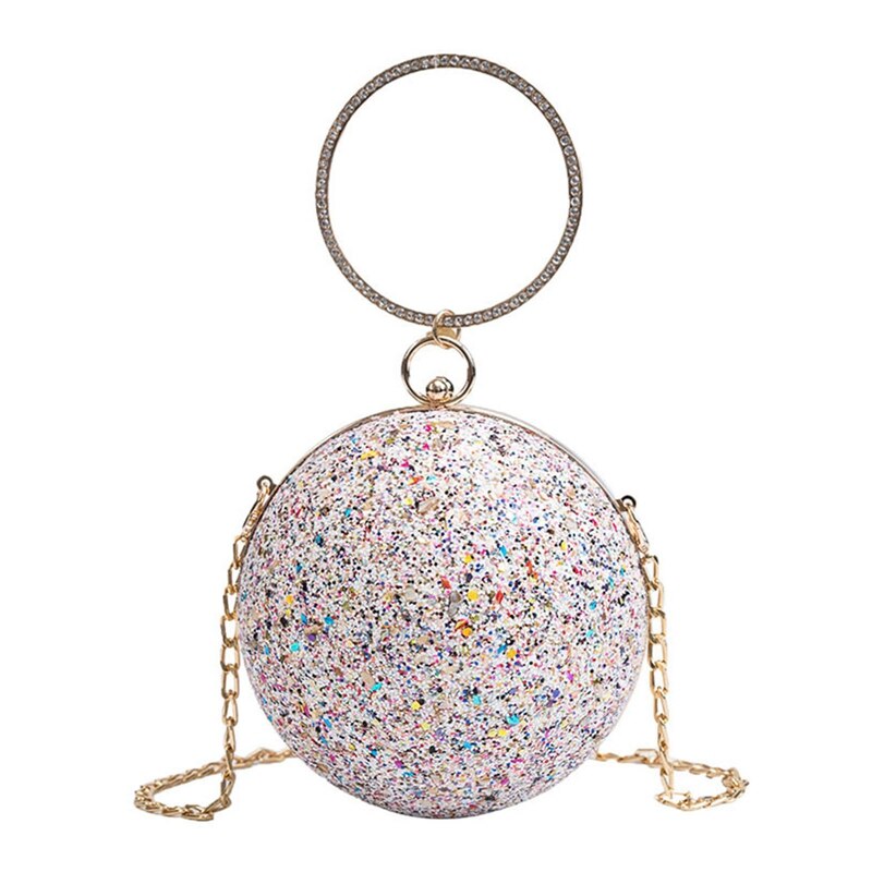 Vrouwen Avond Dag Clutch Kleurrijke Kristallen Diamanten Ronde Bal Vormige Koppelingen Dame Handtas Wedding Purse Chain Schoudertas: WT