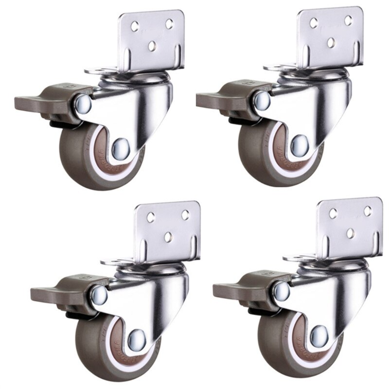 L-Vormige Plaat Swivel Caster Kogellager L-Clip Side Mount Plaat Tpe Rubber Wiel Metalen Behuizing 4 pack Stille Moving: 1.25 inch brake