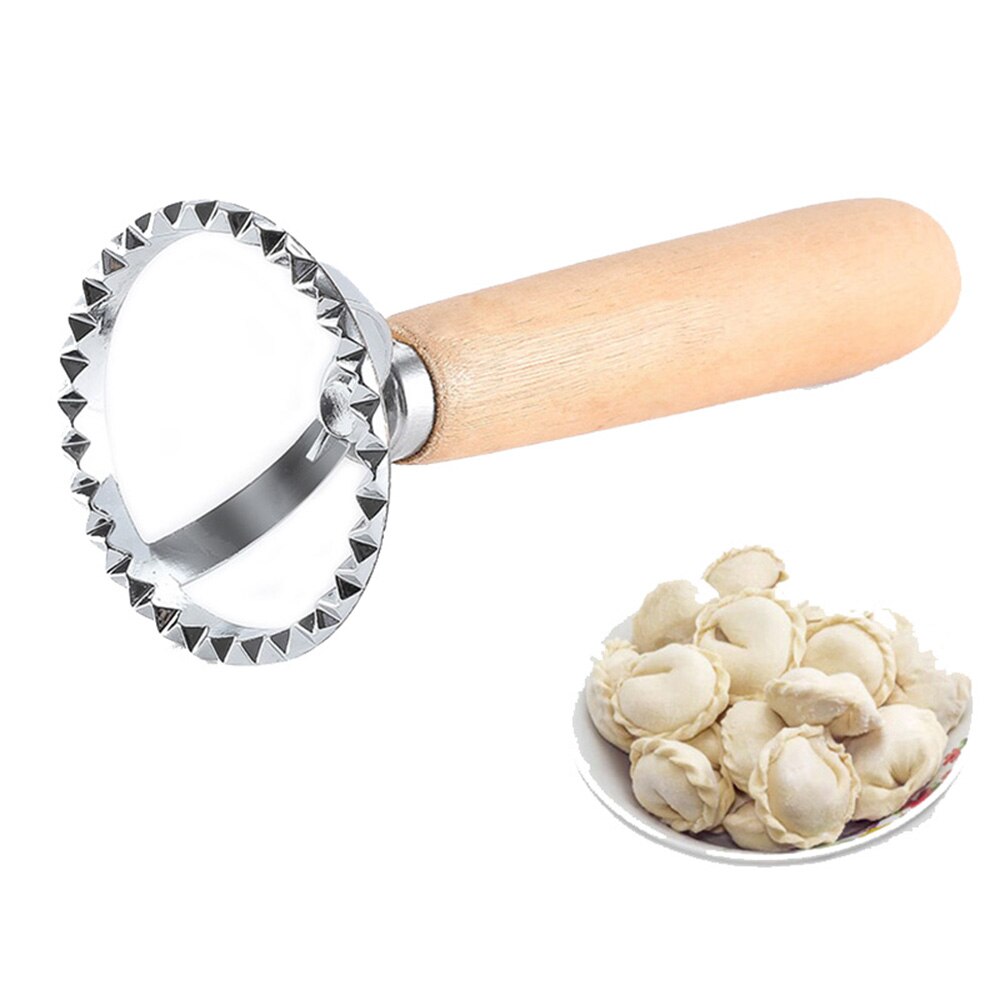 6.5cm runde kantet kant wienerbrød maker dumpling indpakningsskærer ravioli stempel pasta støbepresse med træhåndtag køkkenredskaber