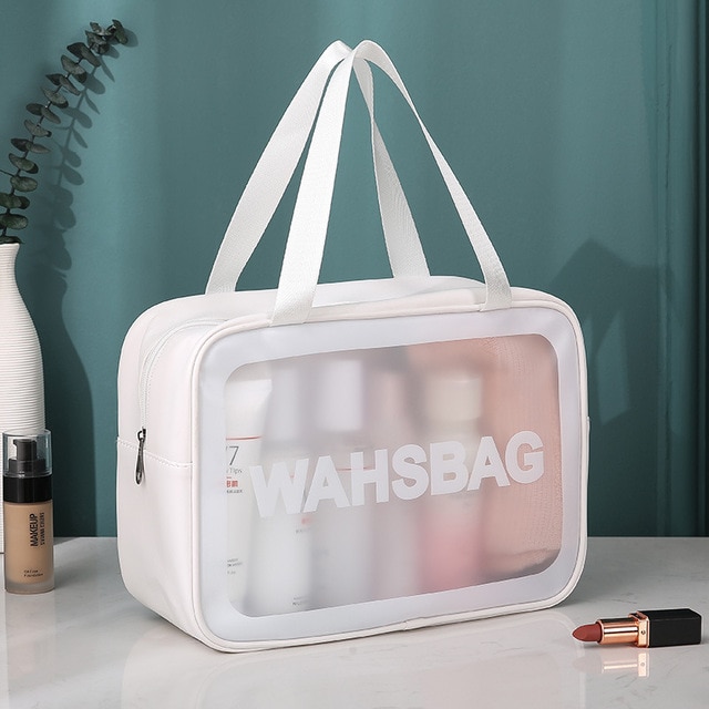 Pu Lederen Cosmetische Zak Pvc Transparante Case Travel Organizer Box Met Rits Verschillende Maten Wassen Clear Make-Up Artist Tool Tassen: L white