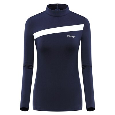 Golf dame skjorter varm fløjl golf tøj sport langærmet t-shirt kvinder o-hals træning tennis tøj  d0695: Blå / Xl